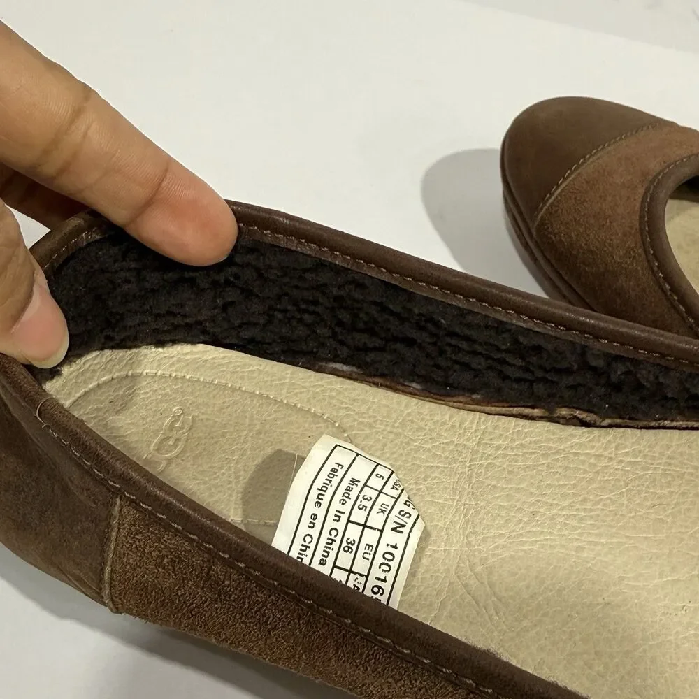 Women’s UGG Shoes Ballet Flats Brown Leather Sheepskin Size 5 - Picture 15 of 16